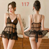 Short Sexy Nighty 2Pc Ladies Beautiful Transparent Black Hot Nighty with Panty